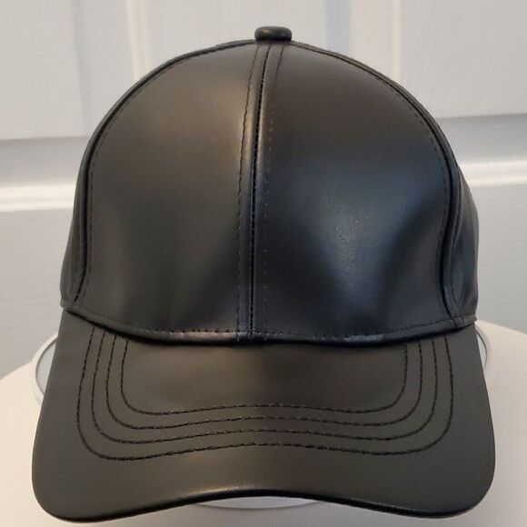 SALE Black Vegan Leather Baseball Cap Hat - Picture 8 of 10